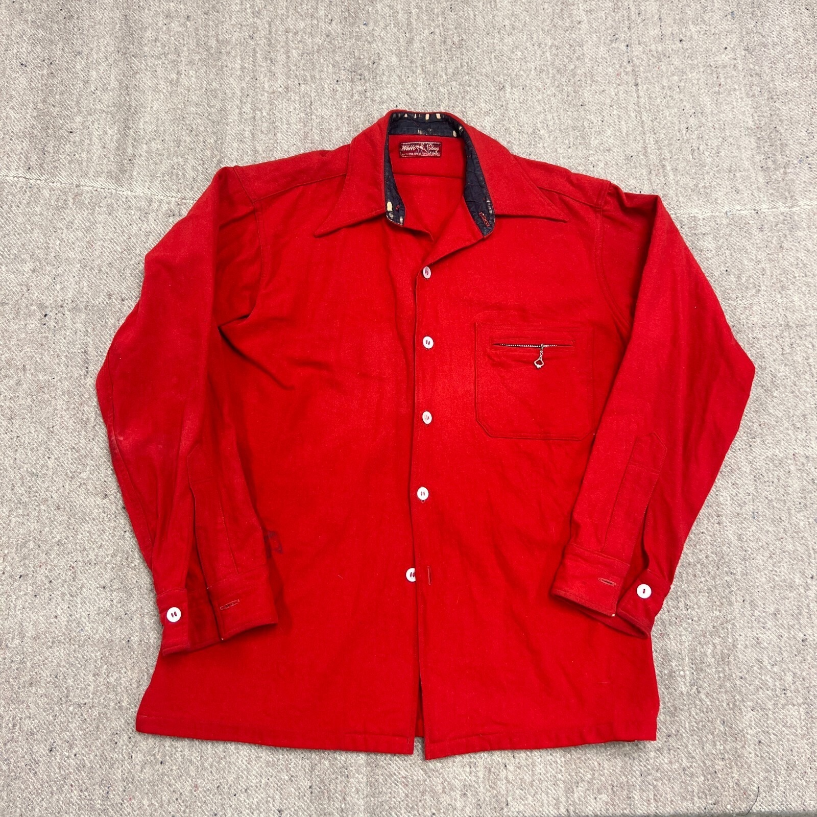 Vintage White Stag Button Up Shirt Mens Medium Red 1950s Wool